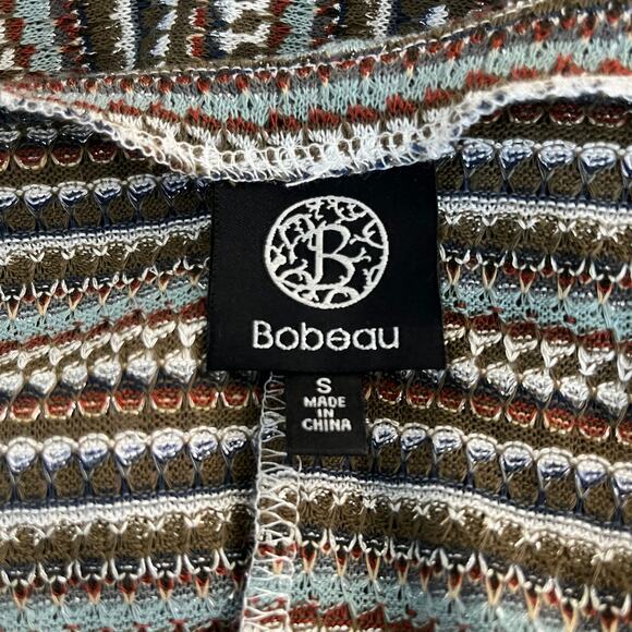 Bobeau Olive Green Multi Striped Knit Open Duster Cardigan Sweater Small NWOT - Picture 3 of 13